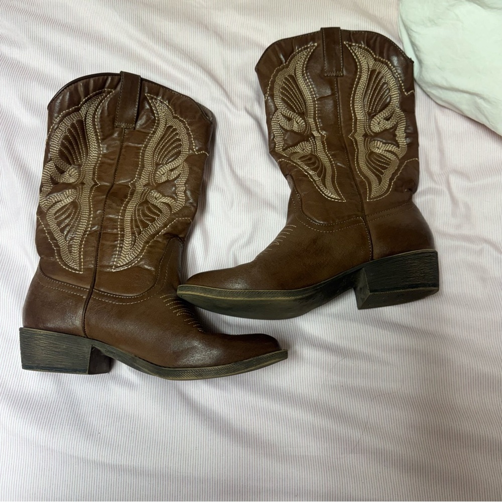 Brown Embroidered Ankle Boots